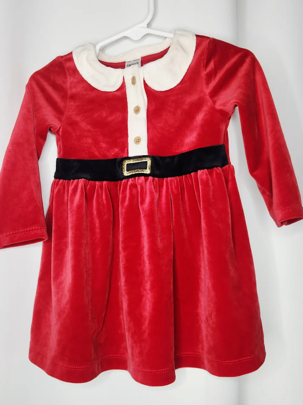 Carter's Red Velvet Holiday Belt Dress with Cream Collar